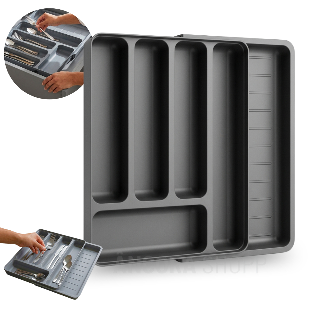 Organizador de Gaveta Porta Talher com Extensor de Utensílio de Cozinha 36x28cm 6 Compartimentos