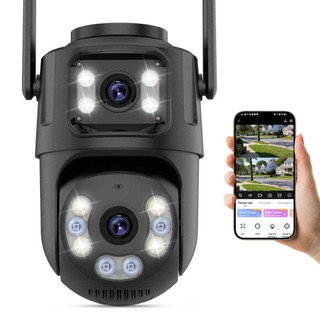 Câmera Segurança Duas Lentes 360° Prova D"água Ip Icsee Celular Wi-fi Detector Visão Noturna Audio Bidirecional PRETA