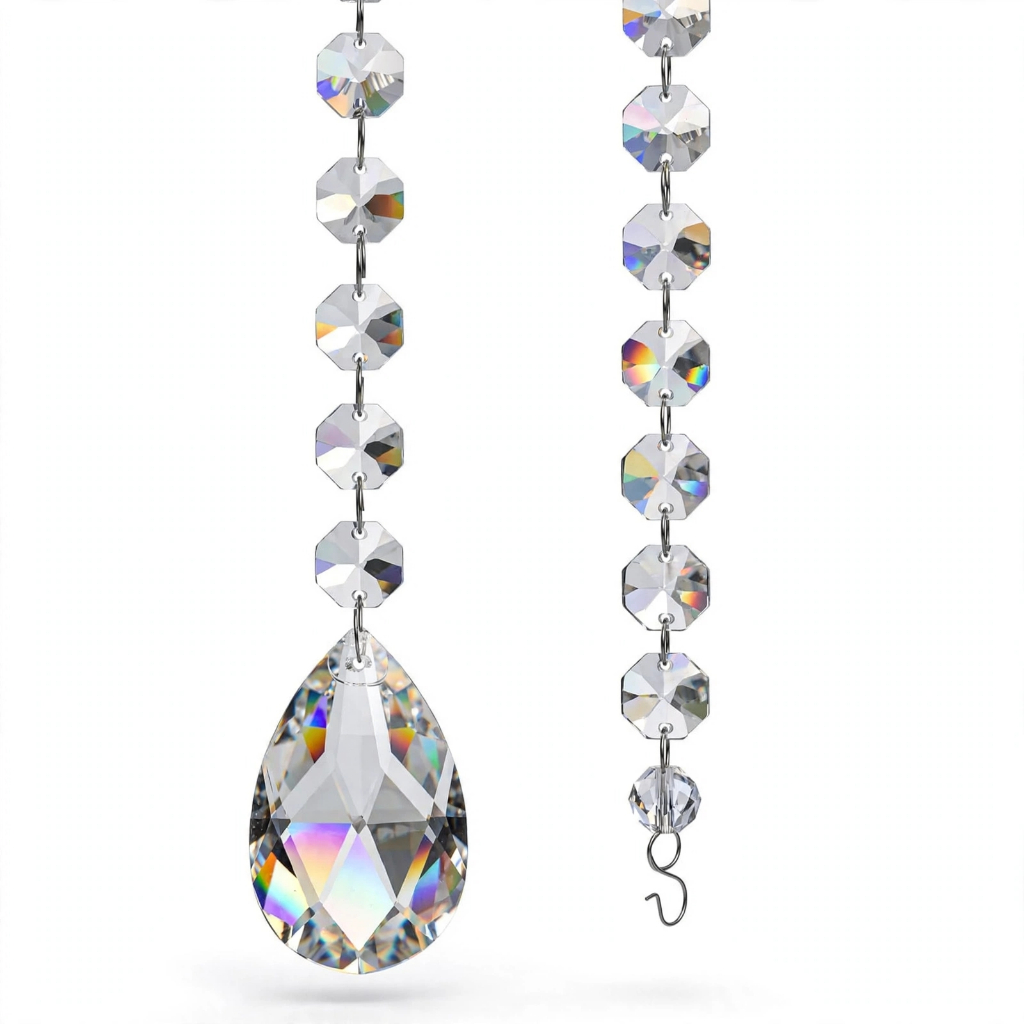 Suncatcher Pendulo Cristal Egípcio Amendoa 63mm 20 Castanhas Feng shui Lustres