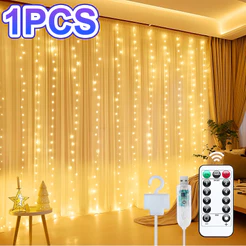 Cortina de Luz LED 3x3m 300 Leds USB Controle Remoto 8 Modos Decoração Natal Festa Quarto