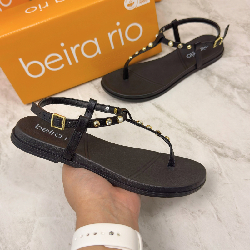 Sandália Rasteira Feminina Beira Rio Fivela Ajustável Leve Casual Confortável Pedraria