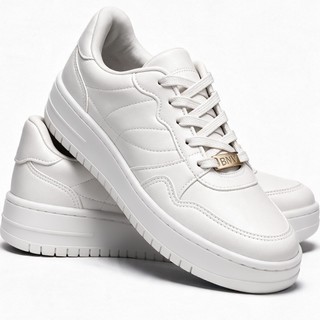 Tênis Feminino Benévola Plataforma Branco Preto Casual Leve Sapatenis Sola Macia Confortável Style