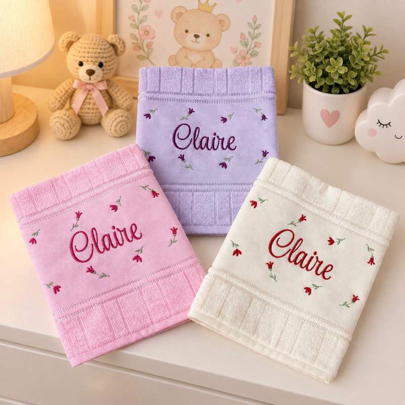 KIT 3 Toalhas Bordadas Personalizadas com Estampa de flores e Nome Bordado Maternidade / Escolar / Bebê boca