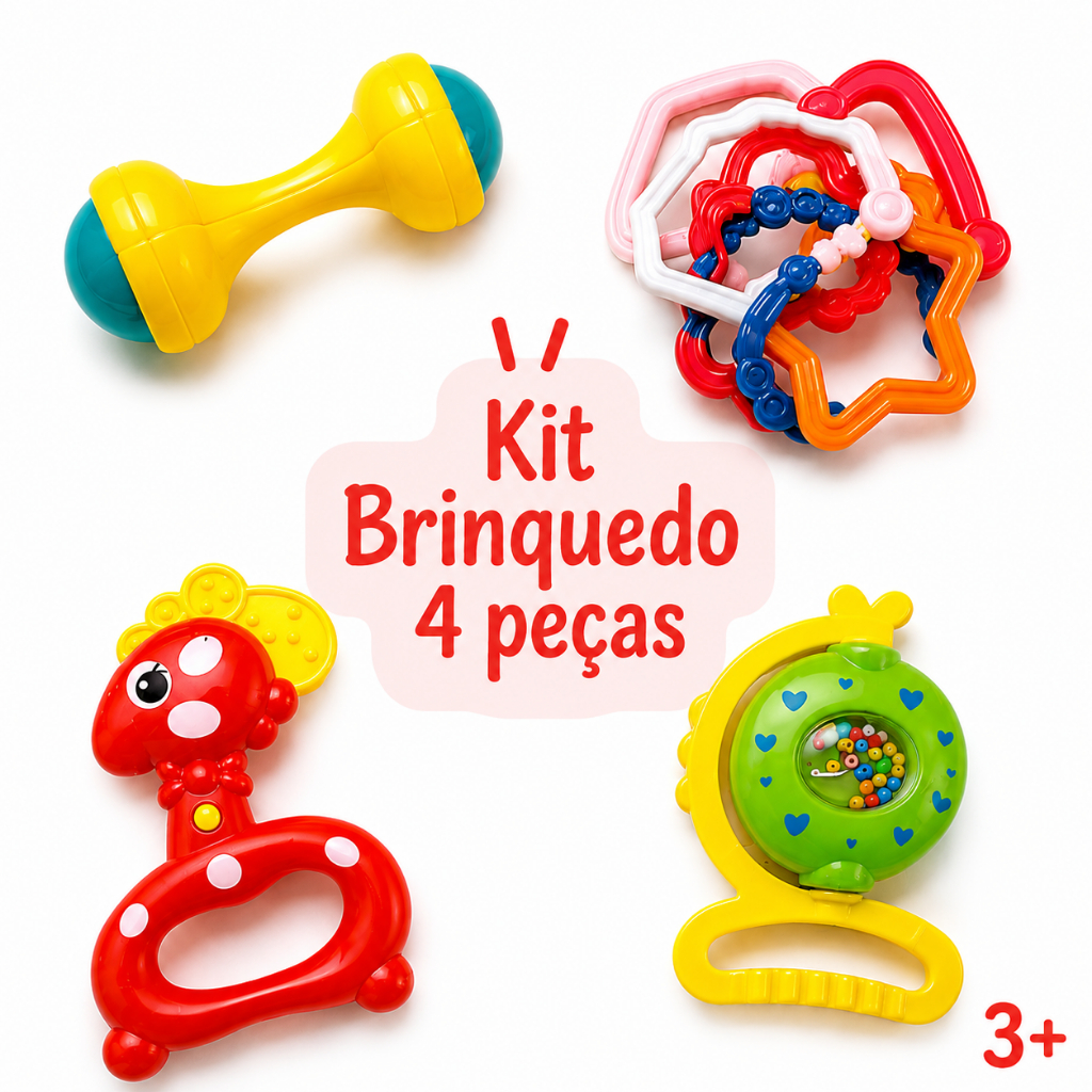 Kit Brinquedos Para Bebê Coloridos Silicone Chocalho + Mordedor Macio Criança Neném Promoção