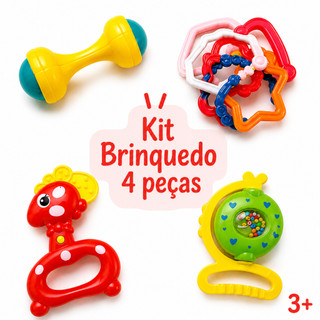 Kit Brinquedos Para Bebê Coloridos Silicone Chocalho + Mordedor Macio Criança Neném Promoção