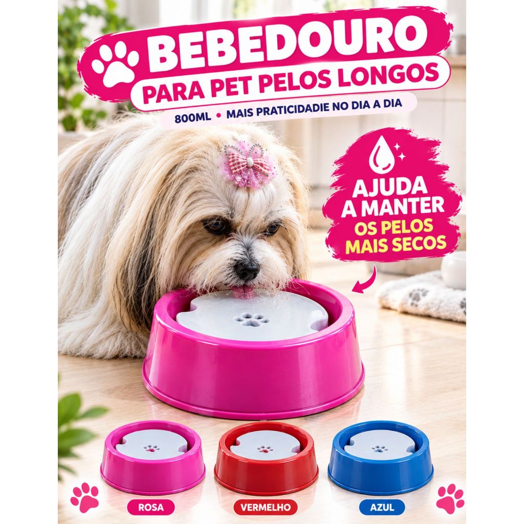 Bebedouro Para Pet Pelos Longos 800ml Cachorro Pequeno Antirrespingo Conforto Prático Higiene Premium