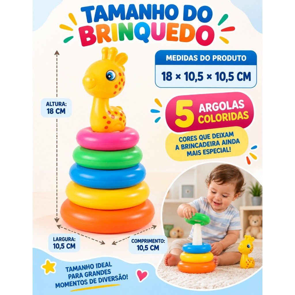 Brinquedo Pirâmide de Argolas Coloridas Montessori Empilhar Encaixe Educativo Bebê Coordenação Motora 1 2 3 Anos — imagem 2 de 2
