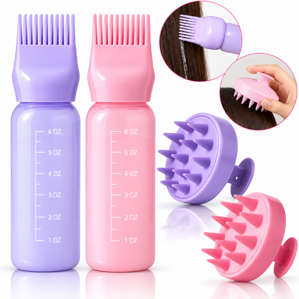 Kit Pente Frasco Aplicador De Tinta De Cabelo Com Pente De Dentes Massageador Capilar COR Aleatória · foto 2