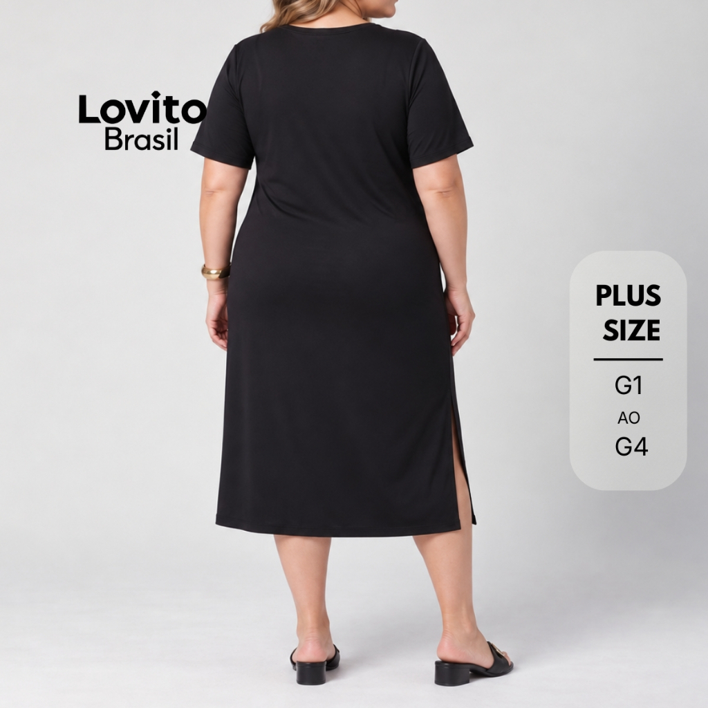 Lovito Vestido Plus Size Feminino Midi com Torcido na Frente DRB289BRL318 · foto 2
