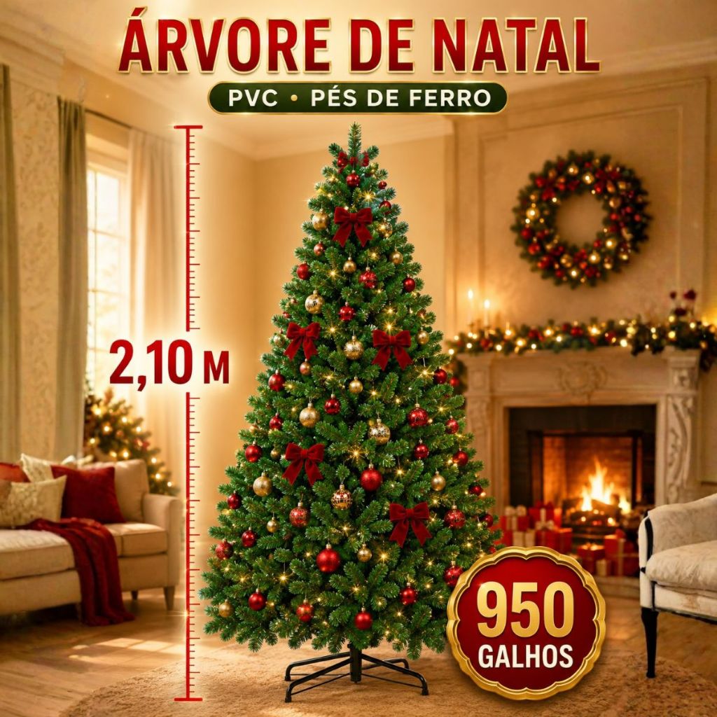 Árvore de Natal 2,10 Metros Grande PVC 950 Galhos Pinheiro de Luxo Decoração de Natal — imagem 2 de 2