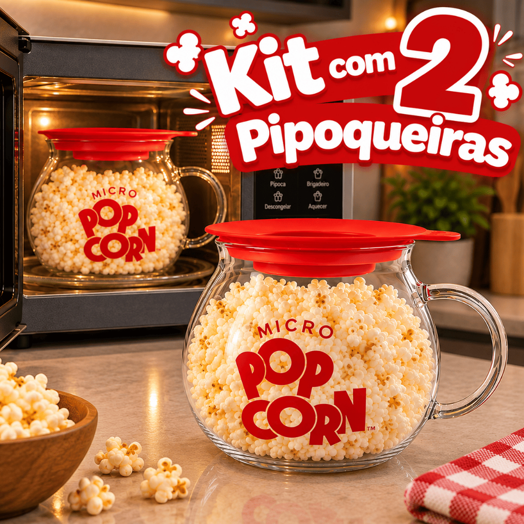Kit com 2 Pipoqueiras de Vidro para Micro-ondas Pipoca Sem Óleo Tampa Silicone 100g Promoção