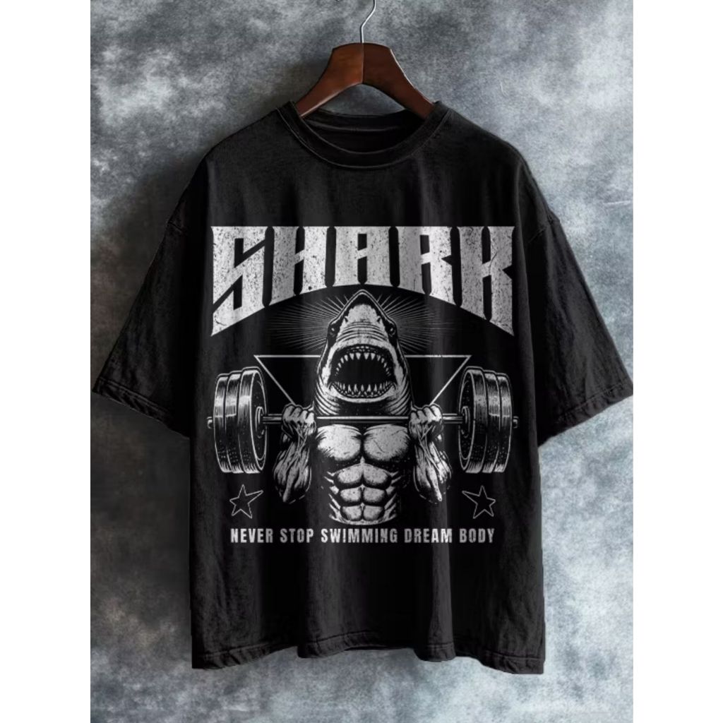 Camiseta Masculina Estampada: Shark Academia - 100% Algodão Manga Curta Gola Redonda Tecido Leve Confortável Casual