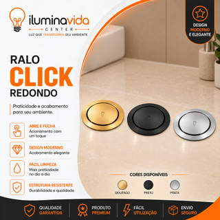 Ralo Redondo Click 10x10 Anti Odor Tampa Oculta Inox Banheiro Área Gourmet Cromado Preto Dourad