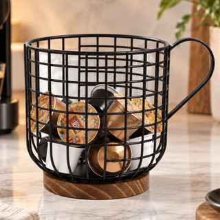 Porta Cápsulas Café 25 Cápsulas Preto com Base de Madeira Organizador Multiuso para Cápsulas Espresso