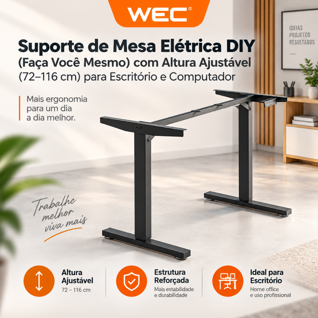 Estrutura de Mesa com Ajuste Elétrico de Altura (72–116 cm) – Ideal para Estações de Trabalho com Computador