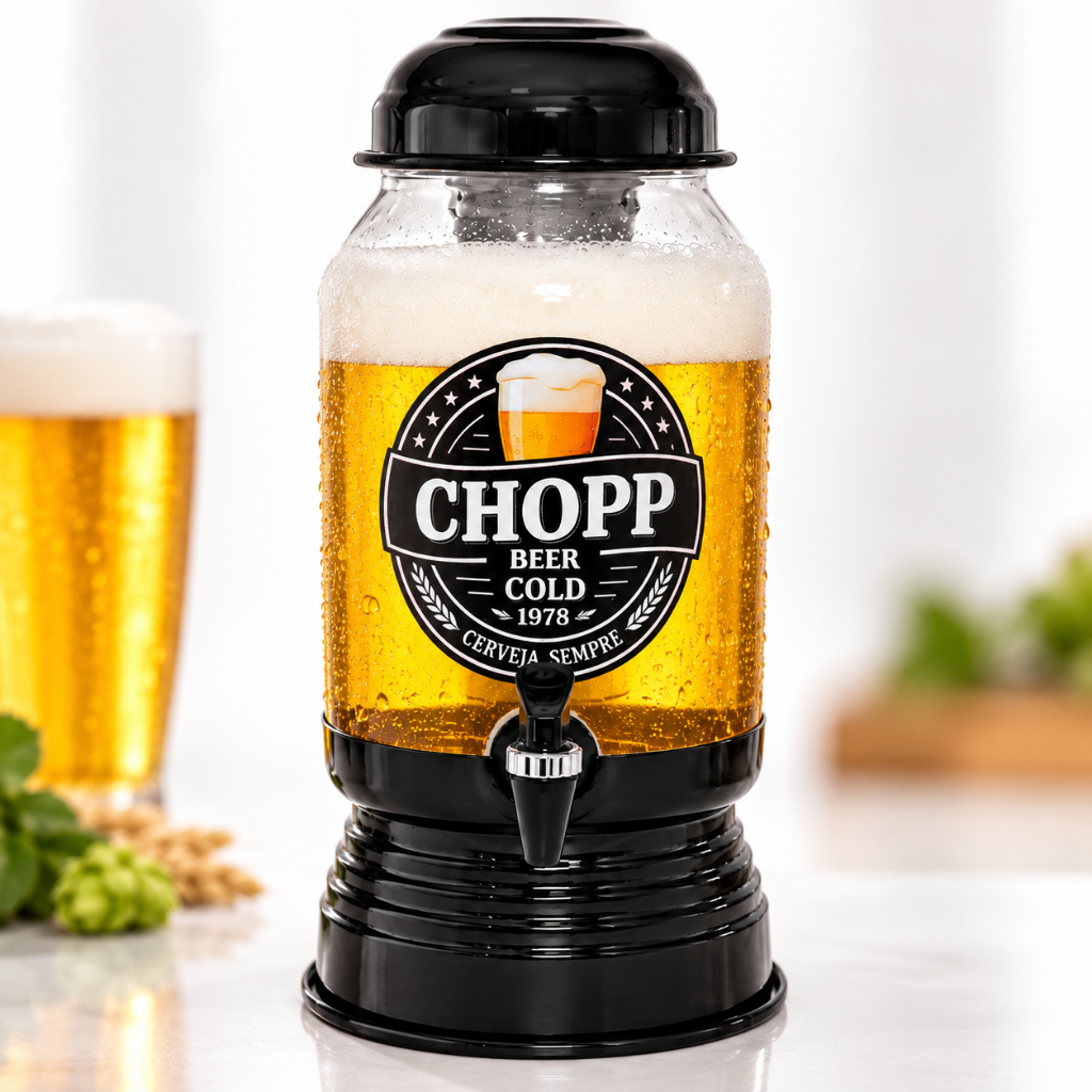 Chopeira De Vidro Com Dispenser 3L Torre De Chopp Bar Mesa Restaurante Churrasco Gourmet