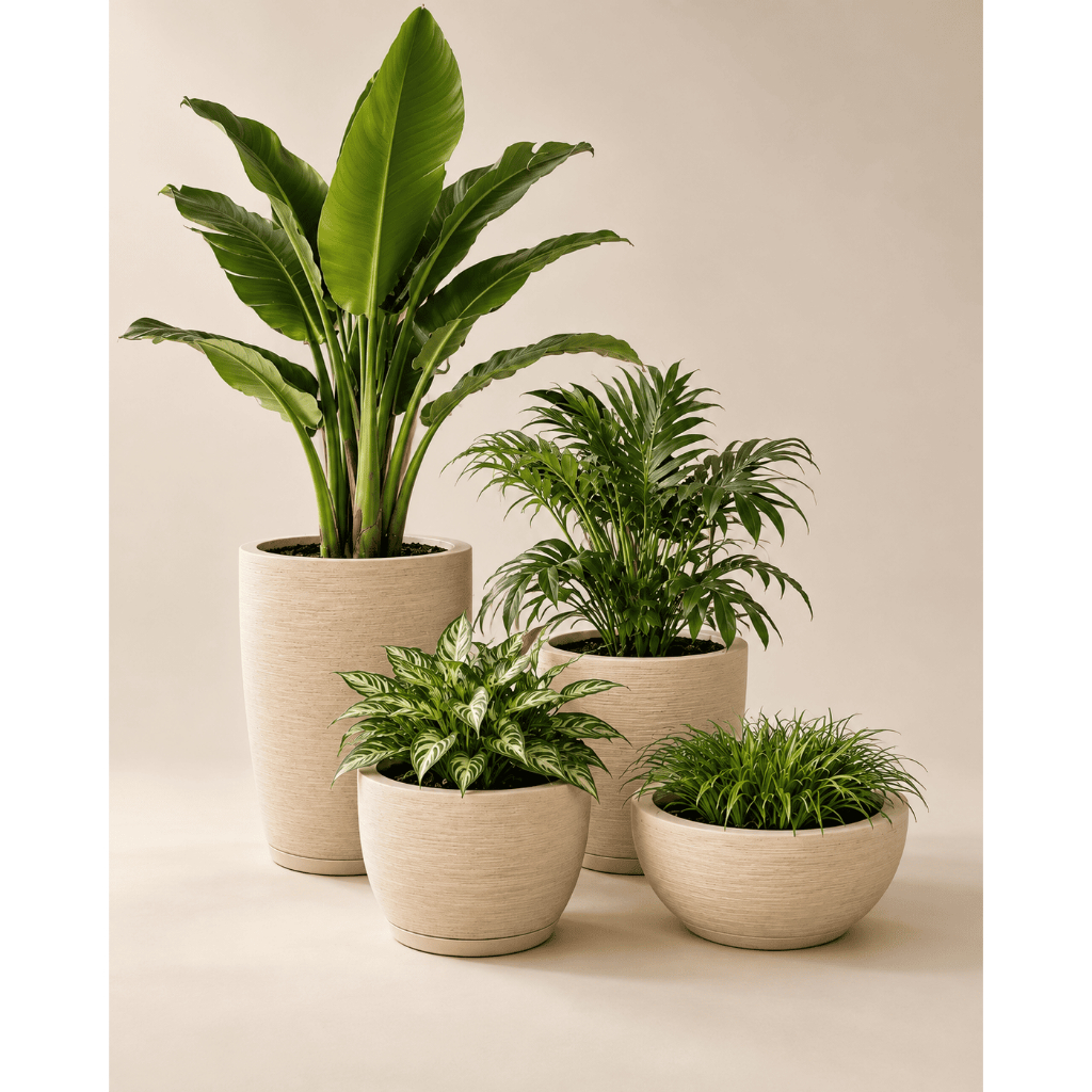 Kit 4 Vasos Plantas Polietileno Grande Leve Decorativo Grafiato Texturizado Escovado Bojo Cone Bacia