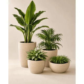 Kit 4 Vasos Plantas Polietileno Grande Leve Decorativo Grafiato Texturizado Escovado Bojo Cone Bacia