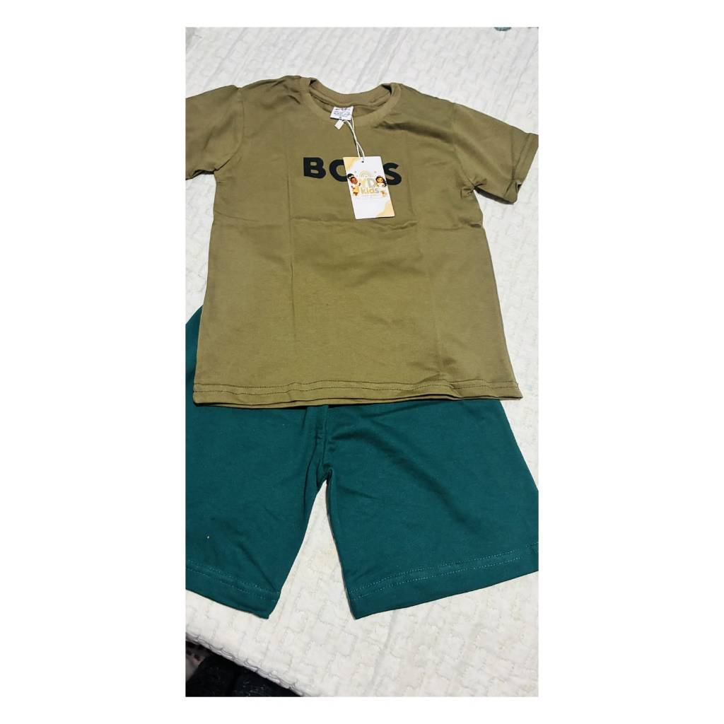 Conjunto infantil masculino Camiseta + bermuda Boss Urso Estampado-3 cores(Vermelho,Verde musgo,Verde Claro)