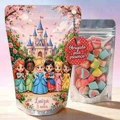 kit 30 saquinhos metalizados personalizados princesas 10x15 fazemos qualquer tema lembrancinhas festas infantis