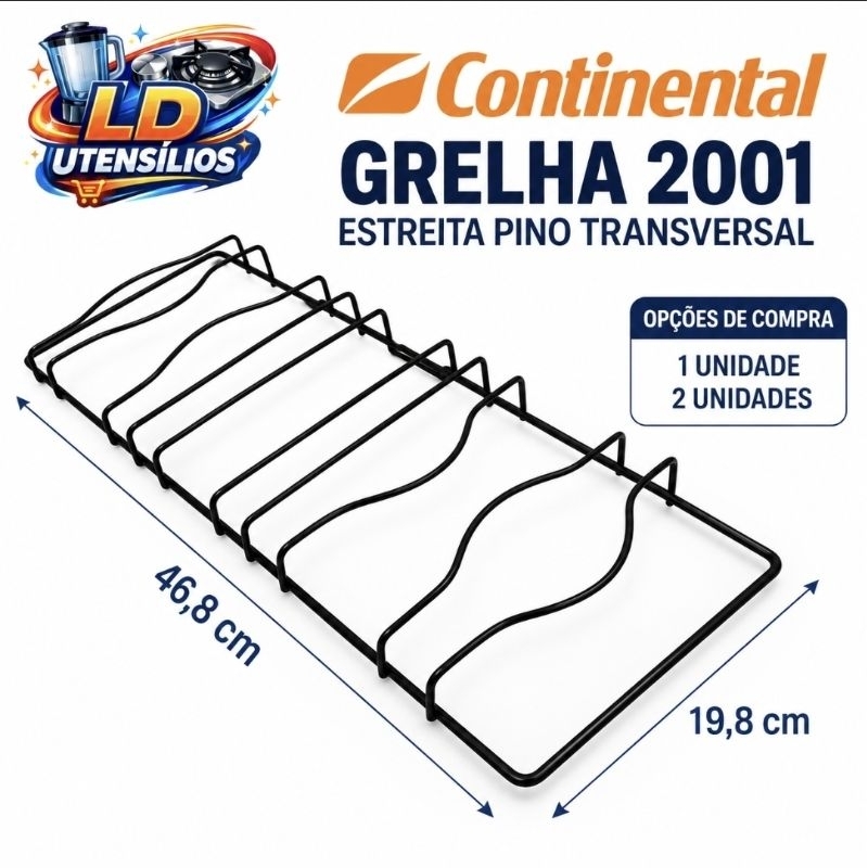Grelha Grade Fogão Continental 2001 Estreita Pino Transversal Compatível 4 Bocas Qualidade Envio Rápido
