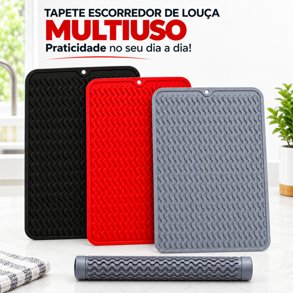 Tapete Escorredor de Louça e Descanso de Panela em Silicone Pia Banheiro Antitérmico Antiderrapante