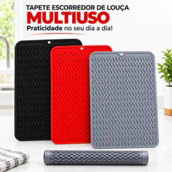 Tapete Escorredor de Louça e Descanso de Panela em Silicone Pia Banheiro Antitérmico Antiderrapante