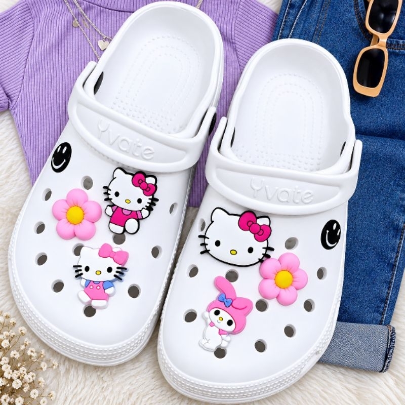 Sandália Eva Cat love Babuche Hello kitty Feminina Profissional Antiderrapante leve Confortável 6 Pins Removíveis