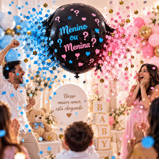 Balão Bexiga Chá Revelação Confete Azul Rosa Menino Menina Boy Girl 36 Polegadas Descubra Bebê Festa
