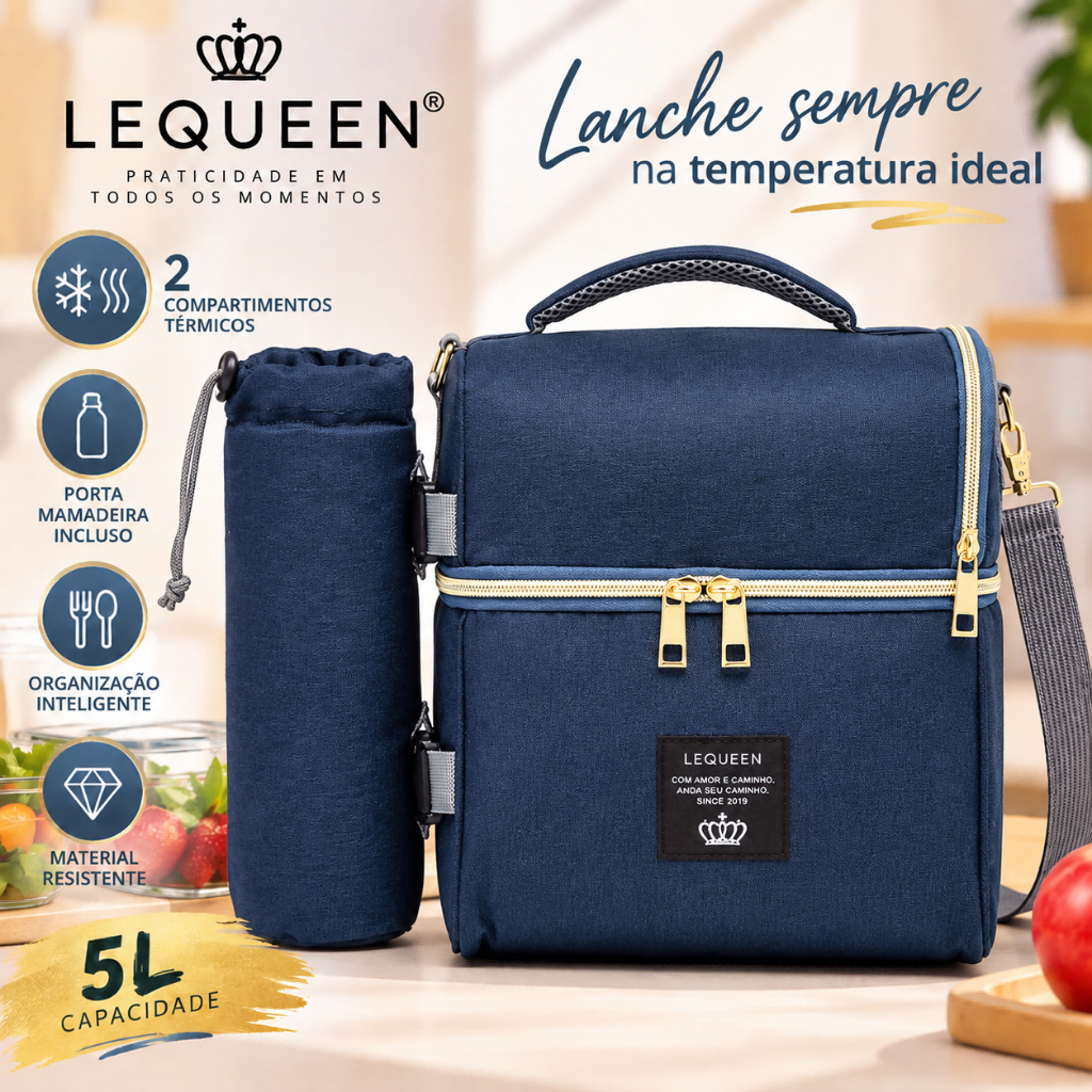 Sacola Térmica Lequeen Marmita Fitness Lanche Bolsa Transversal