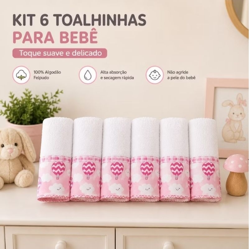 Kit 6 Toalhinhas Higiene Do Bebê Tecido Felpudo Extra Macio Cores Diversas