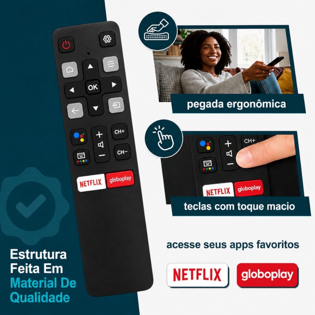 Controle Remoto Compatível Com Tv Tcl Smart Android Netflix Globoplay