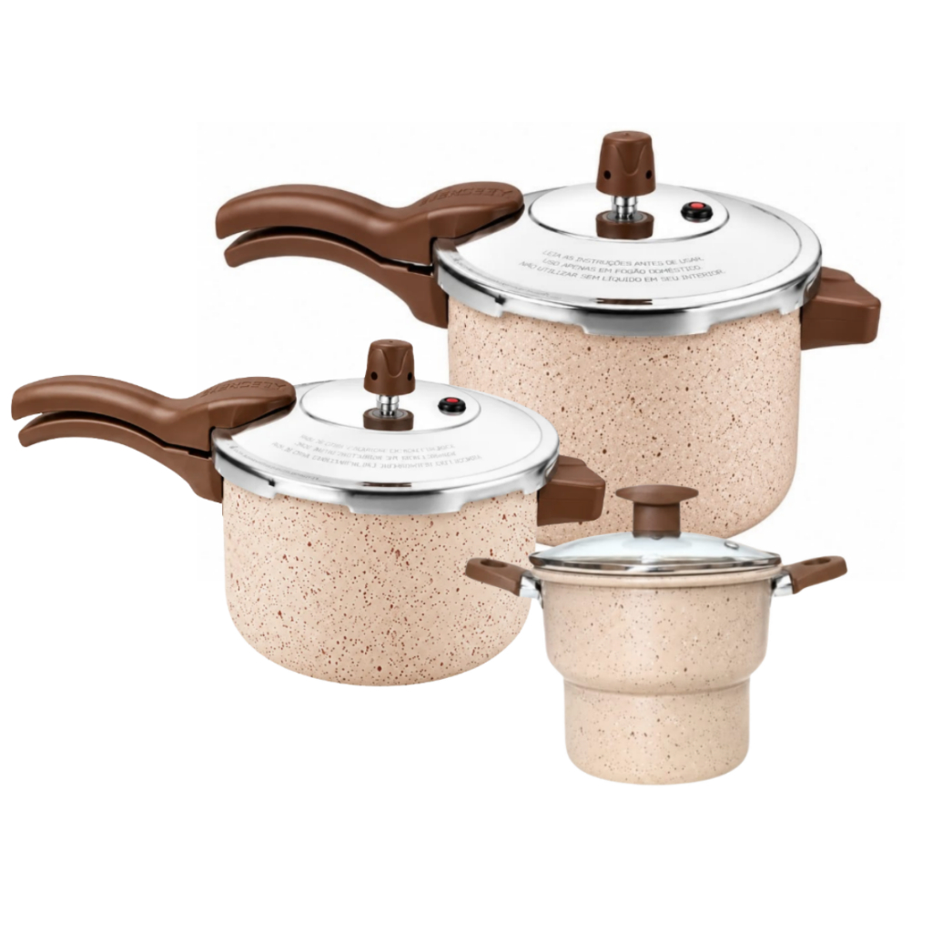 Kit Panela De Pressão 4,5l + Panela De Pressão 3l + Cuscuzeira