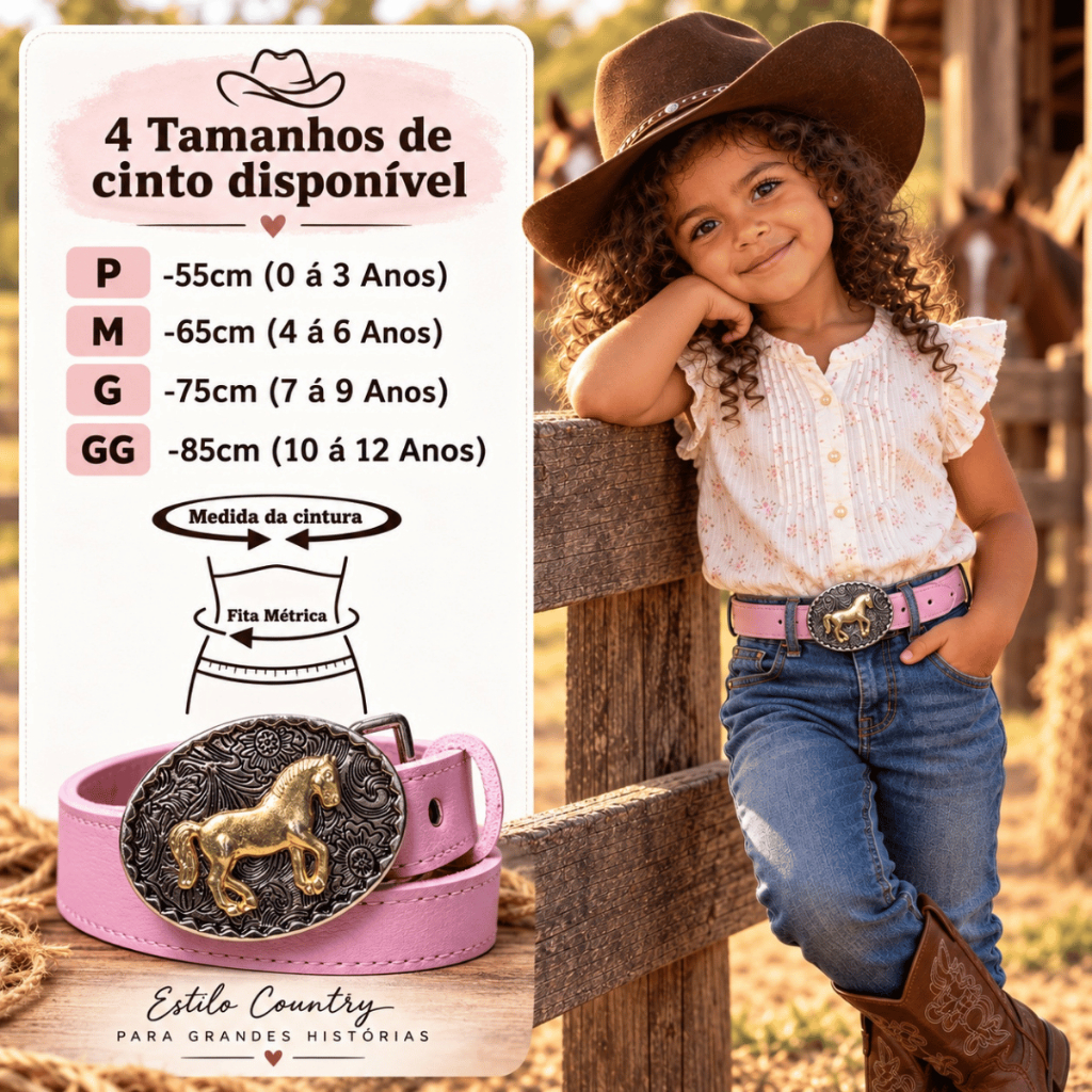 Cinto Infantil Country Rosa Bebê Peão Cowgirl Rodeio Lindo
