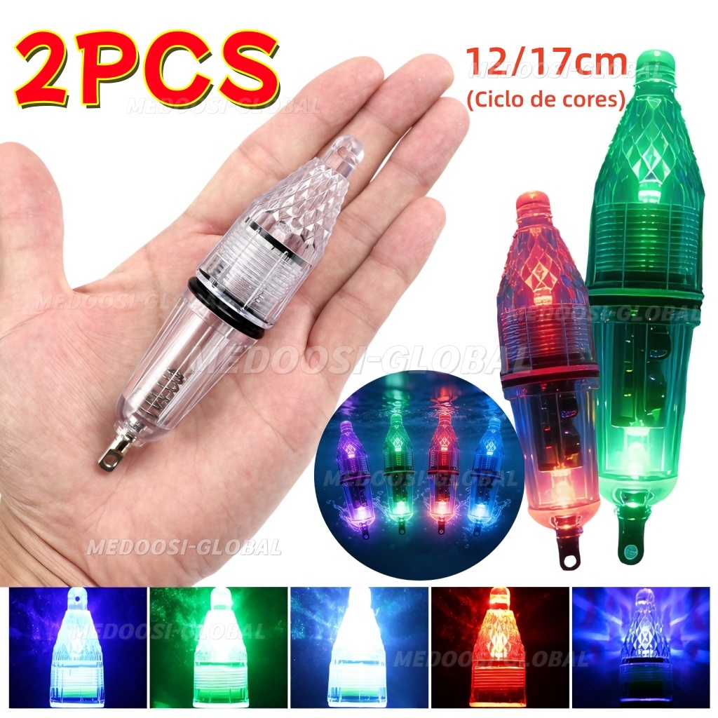KIT 2PCS Luz Led Noturna Subaquática Alimentada por Bateria para Isca de Pesca e Exterior