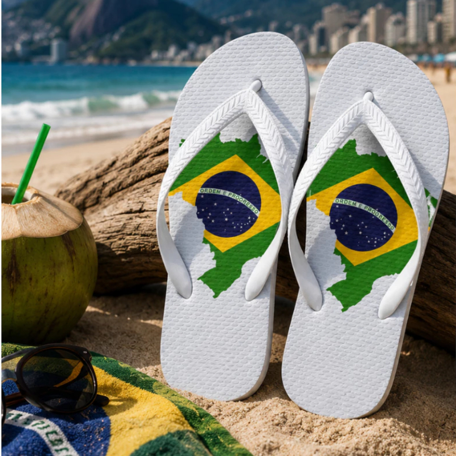 Chinelo Brasil Unissex Bandeira Brasileira Verde Amarelo Estampado de Dedo Dia a Dia Verão Praia Piscina Confortável