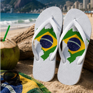 Chinelo Brasil Unissex Bandeira Brasileira Verde Amarelo Estampado de Dedo Dia a Dia Verão Praia Piscina Confortável