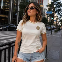Camisa Flamengo Feminina Baby Look Off White Torcedora Casual Original