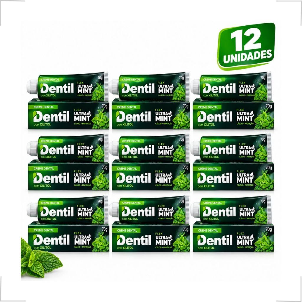 Kit 12 Creme Dental Dentil Flex Ultra Mint 70g Sem Flúor