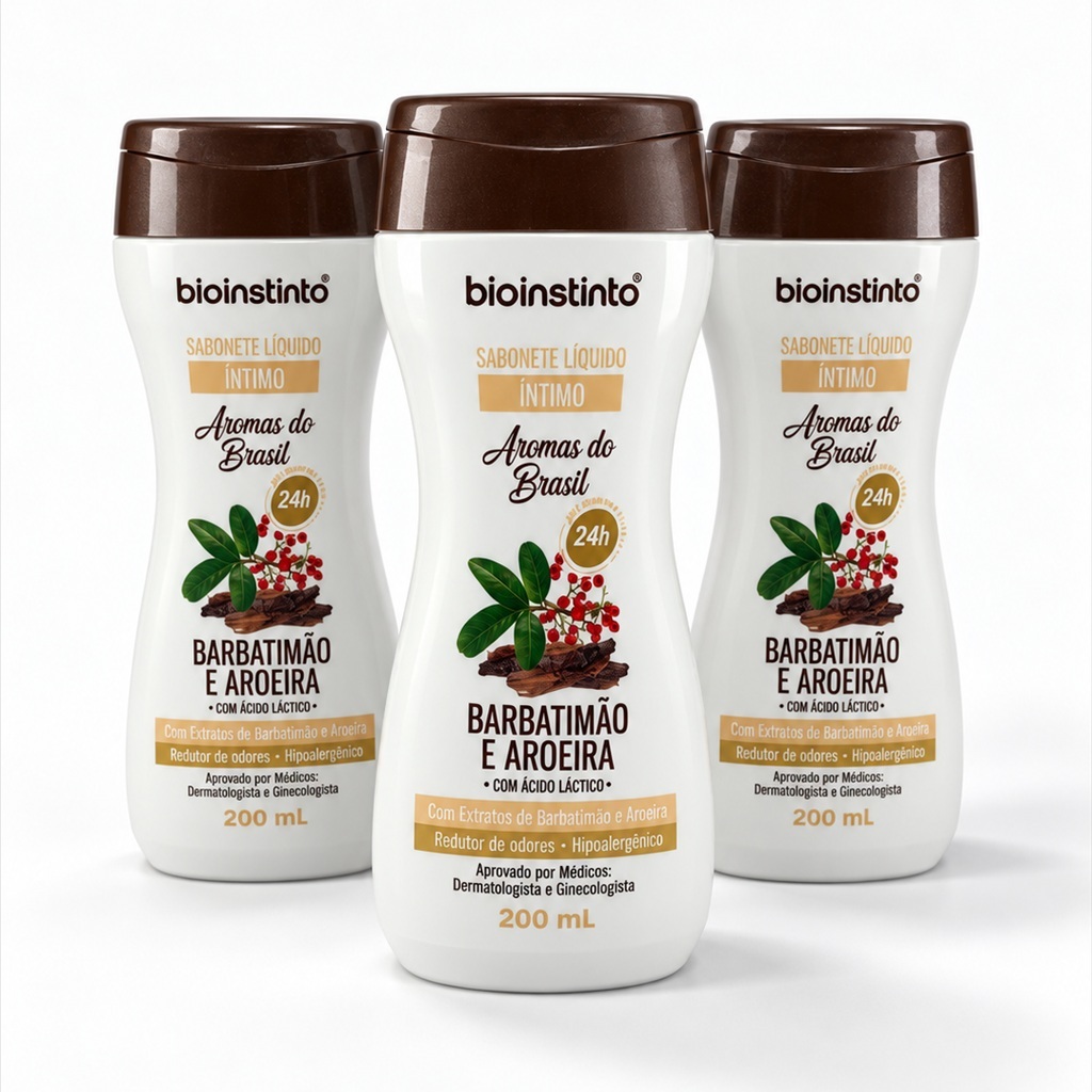 Kit 3un Sabonete Íntimo Bio Instinto Barbatimão e Aroeira 200ml