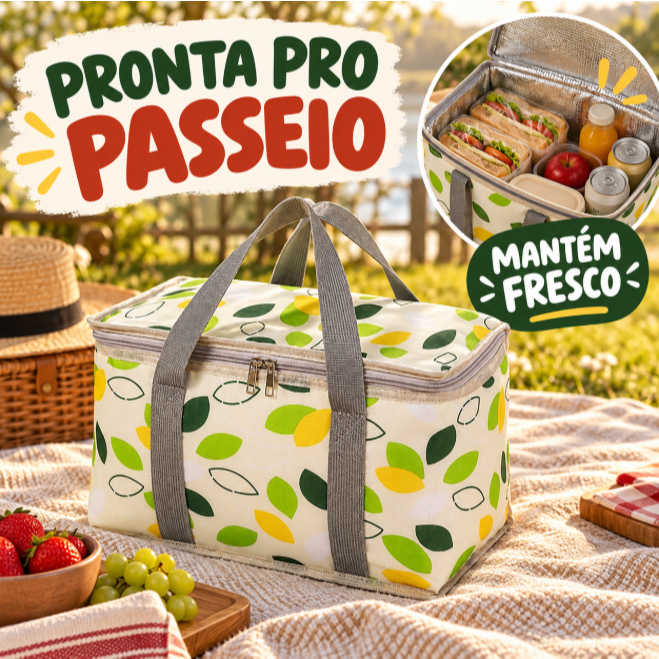 Bolsa Térmica Grande para Piquenique Lancheira Portátil com Zíper Duplo para Bebidas Alimentos Praia Viagem Passeio