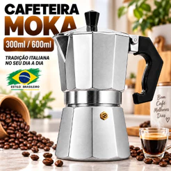 Cafeteira Italiana Moka 3/6/9/12 Xícaras Inox Café Puro Vários Tamanhos Cozinha Fogão