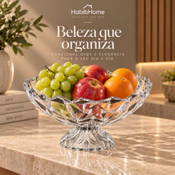 Fruteira de Acrílico Transparente com Pé Design Diamantado Elegante para Mesa e Cozinha