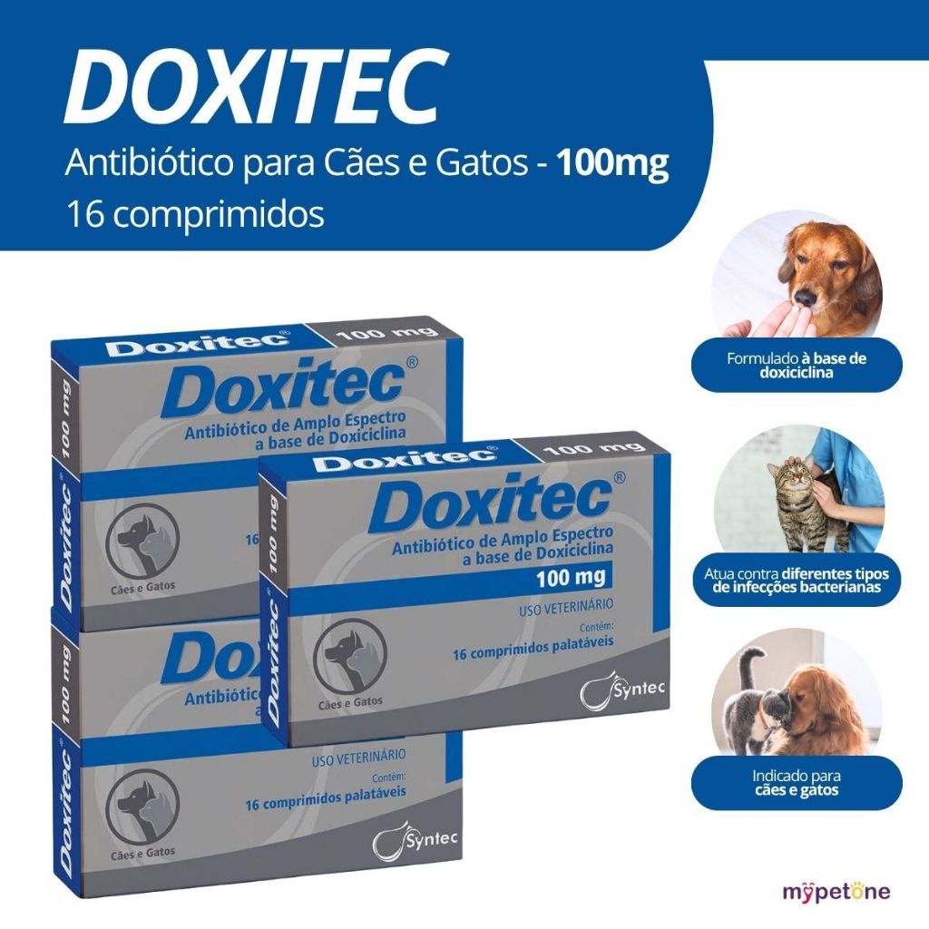 Kit 3 Antibiótico Doxitec Syntec 16 comprimidos - 100 mg