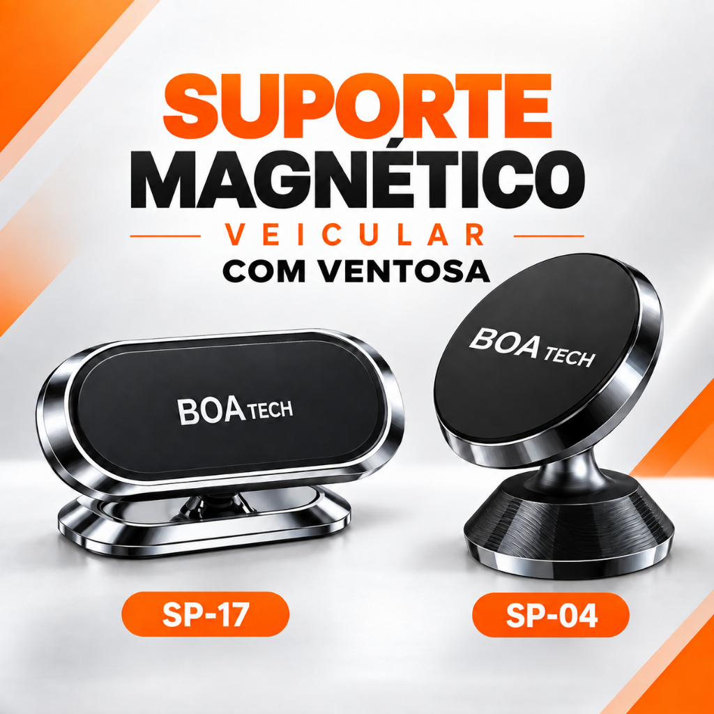 Suporte Magnético Veicular Para Carros com Ventosa - Rotação 360° e Proteção Inteligente