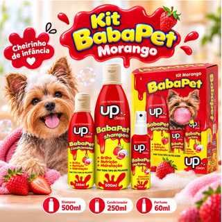 Kit Banho Pet Morango Shampoo para Cachorro 500ml + Condicionador 250ml + Perfume 60ml BabaPet Kit Shampoo UP Clean