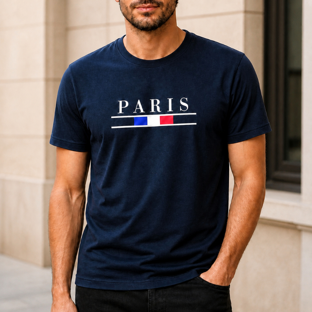 Camiseta Masculina Paris Estampada Algodão Manga Curta Casual Urbana Modelagem Tradicional Confortável Premium 2026