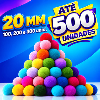 Kit Pompom de poliéster 20mm com 100, 200, 300 e 500 unidades bolinha diversas cores