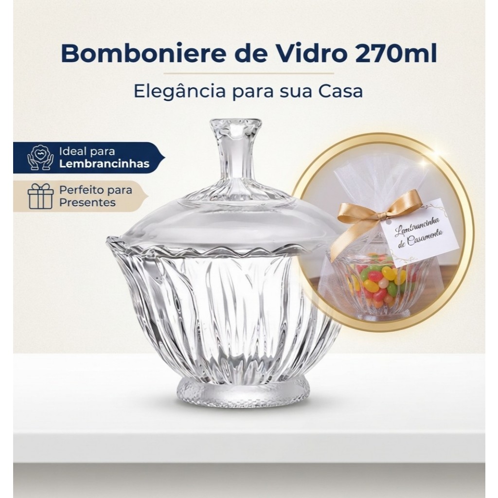 Bomboniere Potiche de Vidro 12cm 270ml Doces Decoração Lembrancinha Baleiro Mesa Posta Ranchi