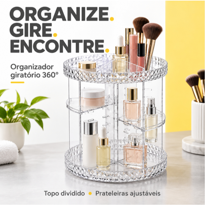 Organizador Giratório 360° para Maquiagem, Perfumes e Skincare com Prateleiras Ajustáveis 23 cm